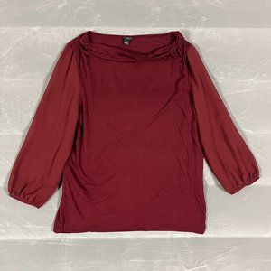 Ann Taylor Shirt Women's LP Large Petite Red Long Sleeve Cowl Neck Lightweight